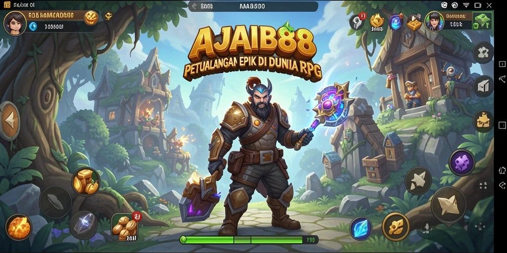 Screenshot utama AJAIB88 menampilkan pemandangan pertarungan epik di dunia RPG.