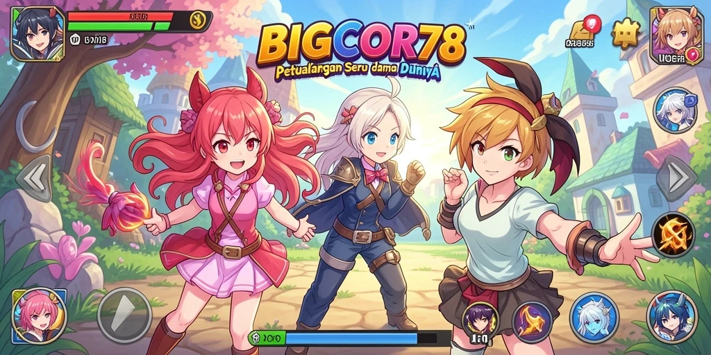 Tangkapan layar gameplay BIGCOR78 yang menampilkan serunya pertarungan karakter anime.