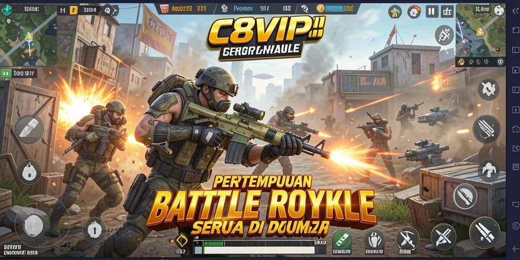 Tampilan gameplay seru C8VIP saat pertempuran Battle Royale.
