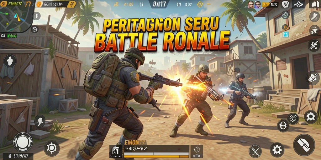 Tangkapan layar EMON77 menampilkan pertempuran intens dalam mode Battle Royale.