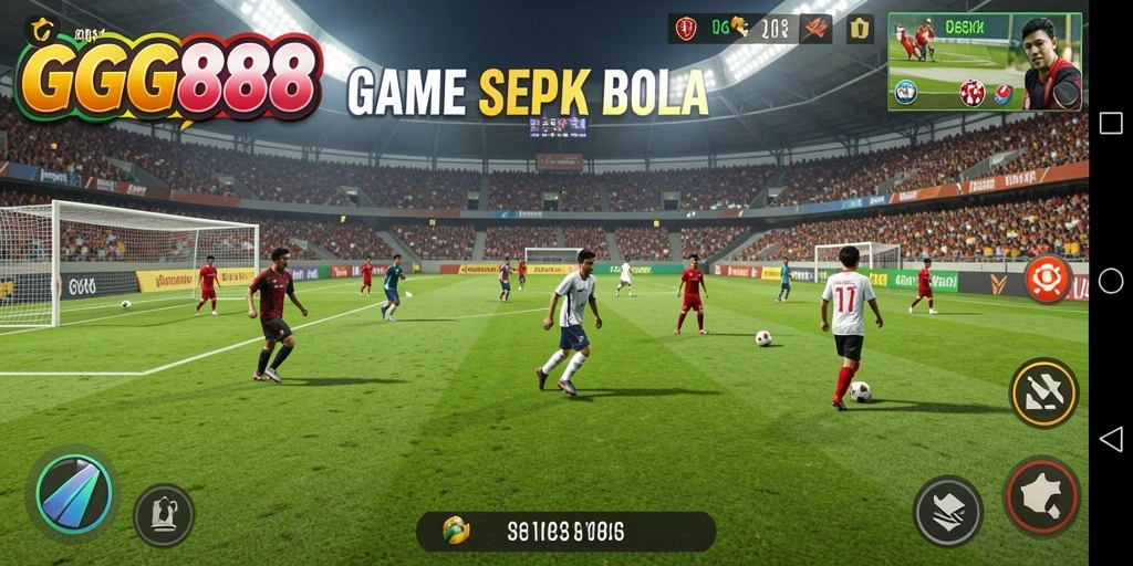 Tampilan gameplay GGG888 yang seru dengan aksi sepak bola nyata.