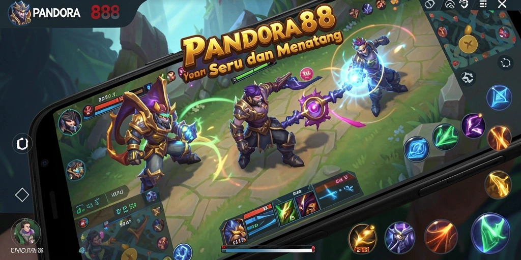 Tampilan gameplay intens PANDORA88 dengan aksi MOBA yang seru.