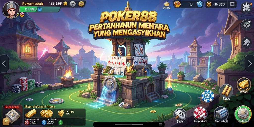 Tampilan menara dan efek serangan di POKER88