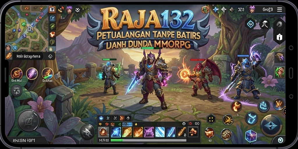 Screenshot menunjukkan pertempuran epik dalam dunia RAJA132.