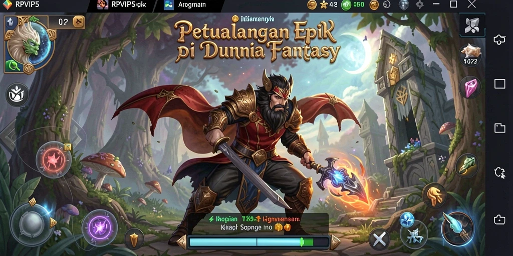 Screenshot gameplay RPVIP5 menampilkan petualangan epik dengan karakter yang berani.