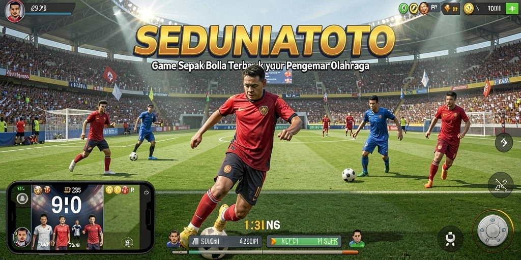 Gameplay SEDUNIATOTO yang menegangkan dengan aksi sepak bola yang mendebarkan.