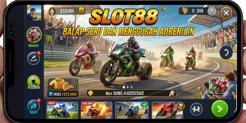 Screenshot utama SLOT88 menampilkan aksi balap yang mendebarkan.