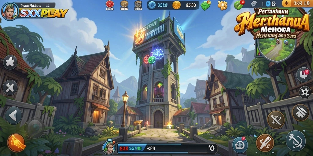 Screenshot utama SXXPLAY menampilkan aksi pertahanan menara yang mendebarkan.
