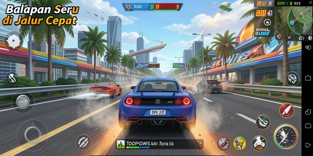 Screenshot gameplay TOOPGWS menampilkan balapan seru dengan visual yang menakjubkan.