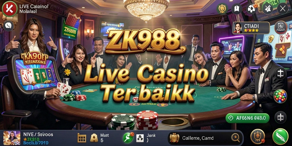 Screenshot utama ZK988 menampilkan dealer profesional dalam permainan Live Casino.